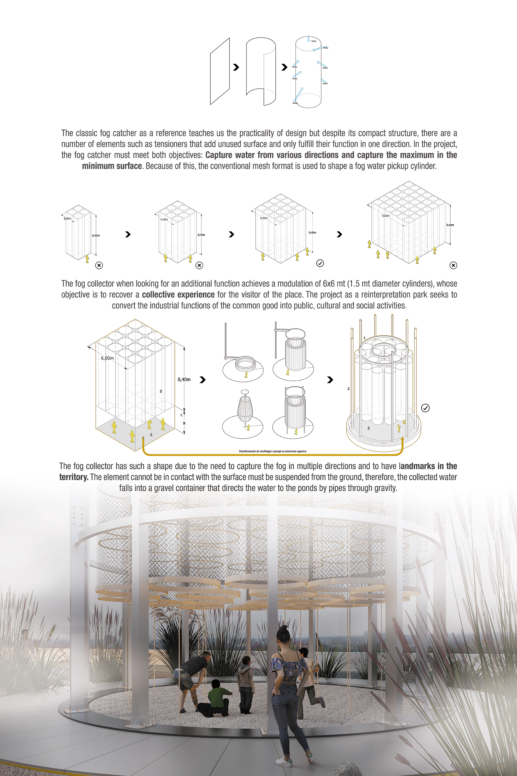 Reinterpretative park of fog water collection systems, Cavilolen ...