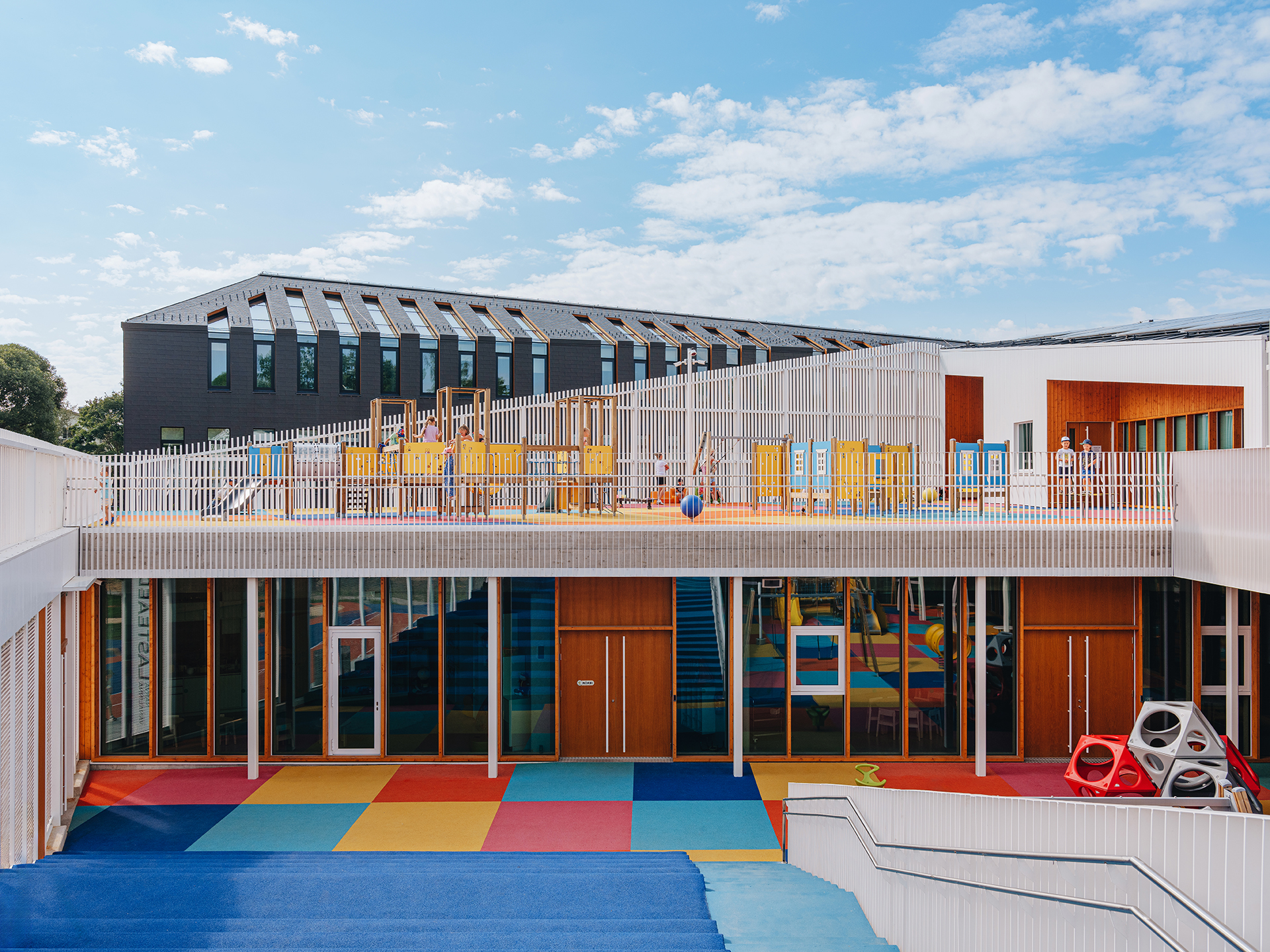 View from the kindergarten’s second-floor terrace playground, with ...